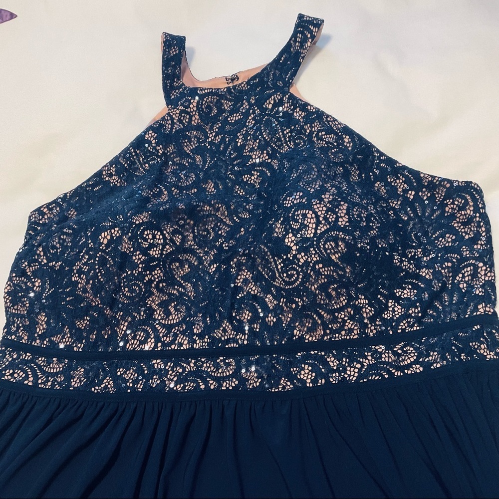 🌟HP🌟 PLUS 22W Navy/Nude sequins Lace Halter Bodice Navy Jersey Maxi Skirt - Picture 4 of 14